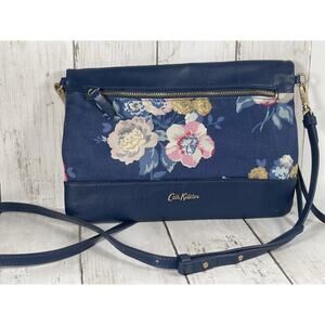 Cath Kidston Blue Floral Cotton Crossbody Flap Messenger Bag Lots Of Pockets